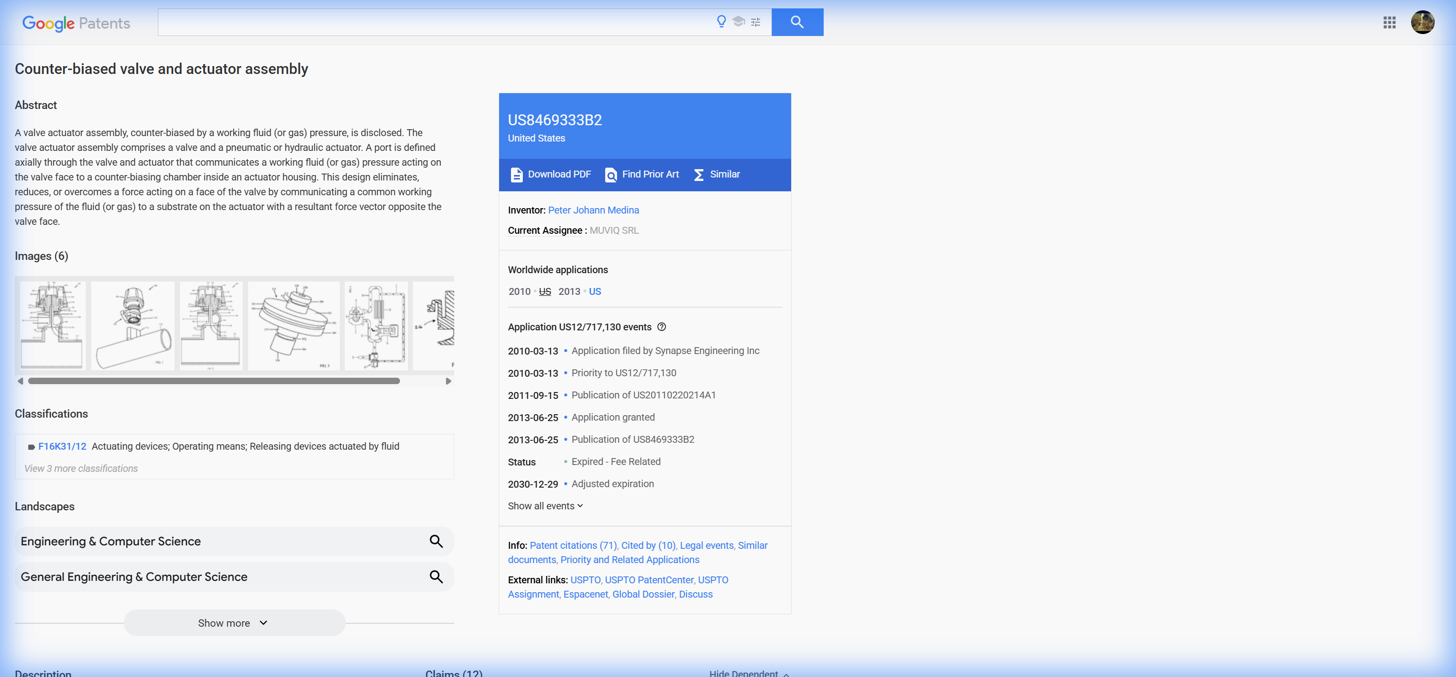 US Patent 8,469,333 - Synchronic Actuator